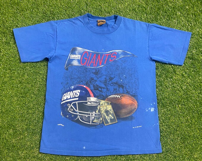 Vintage New York Giants T Shirt Tee Nutmeg Mills Made USA Size Medium M NFL Football NYC Meadowlands 1990s 90s