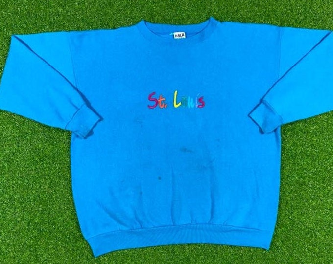 Vintage St Louis Spell Out Crewneck Sweatshirt HRLA Size XXL 2XL Made USA Los Angeles Pull Over Comfy Cozy Oversized Warm