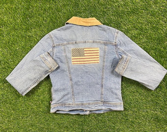 Vintage Polo Ralph Lauren Denim Button Up Jacket Size Small Designer Clothing 1990's 90's Rare Quality Fit Brown Collar Ladies Women’s