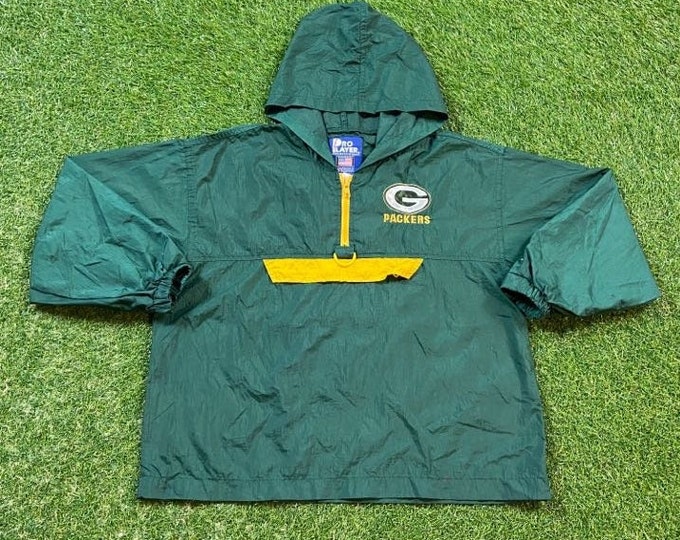 Vintage Green Bay Packers Windbreaker Zip Up Jacket Size Youth Medium NFL Football 1990s Quality Wisconsin Light Rain Coat Child's Kids