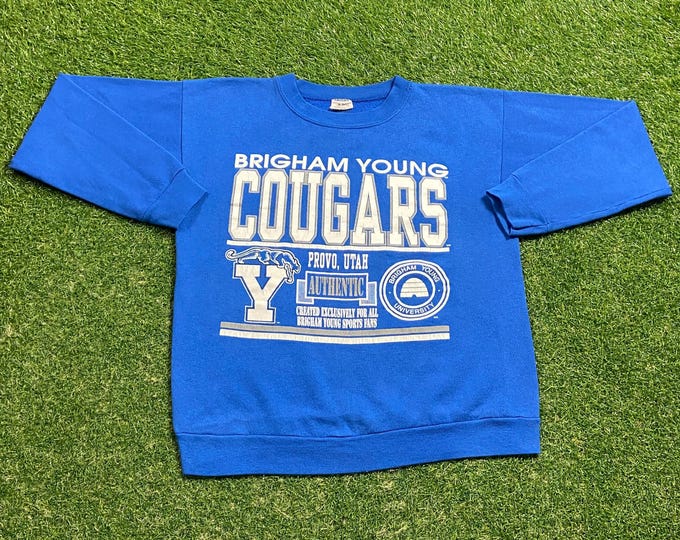 Vintage Brigham Young University Crewneck Sweatshirt Made USA Size Large L NCAA College Basketball BYU Utah Pull Over Oversized 1990s 90s