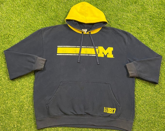Vintage University of Michigan Hoodie Sweatshirt Size XXL 2XL NCAA College Football Wolverines Detroit Big House Pull Over Oversized