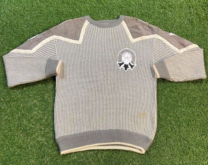 Vintage Mark Elliot Knitted Crewneck Sweater Size Xtra Large XL Quality Comfortable Fit Fashion 1990s 90s Pull Over Genuine Leather