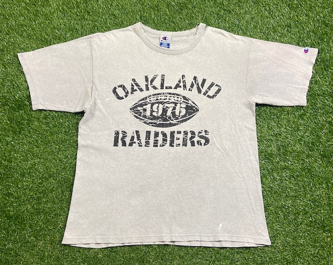 Vintage Oakland Raiders T Shirt Tee Champion Size Large L NFL Football Los Angeles California Las Vegas NWA 1990s 90s
