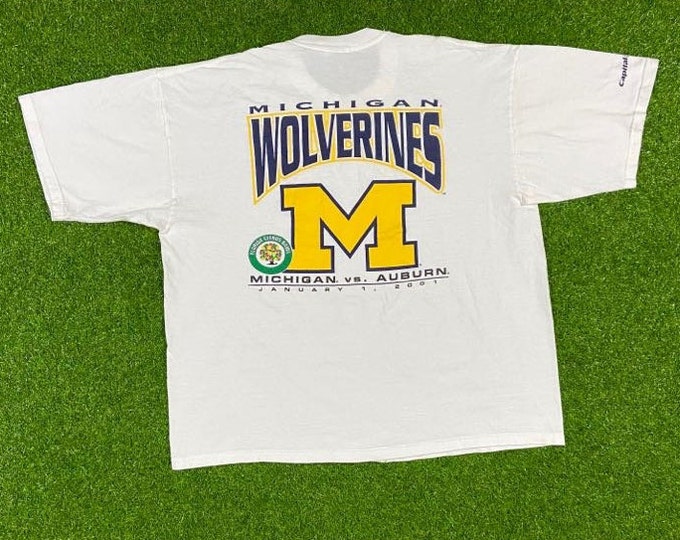 Vintage University of Michigan vs Auburn University T Shirt Tee Gildan Size XXl 2XL NCAA College 1990s Big House Detroit 90s Oversized