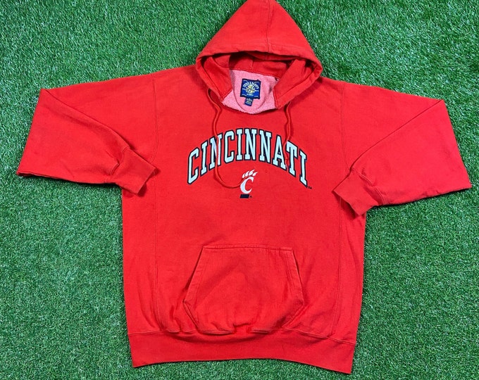 Vintage University of Cincinnati Bearcats Hoodie Sweatshirt Size Xtra Large XL Ohio NCAA Football Basketball Pull Over Oversized 1990s