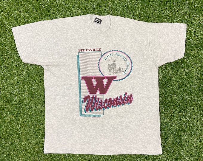 Vintage Pittsville Wisconsin T Shirt Tee Fruit of the Loom Made USA Size Large L University of Wisconsin Green Bay Packers
