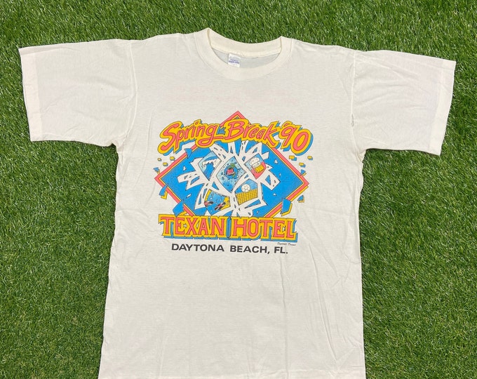 Vintage Spring Break 90 Texan Hotel T Shirt Tee Gesim Corp Medium M Daytona Beach Florida 1990s 90s Rhcp Red Hot Chili Peppers 1990 RARE