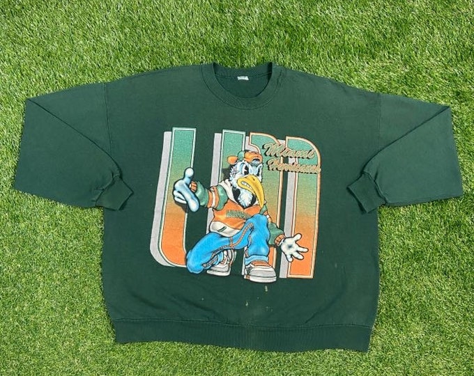 Vintage University of Miami Hurricanes Crewneck Sweatshirt Size XXL 2XL 305 The U Miami Style Florida NCAA College Football Pull Over