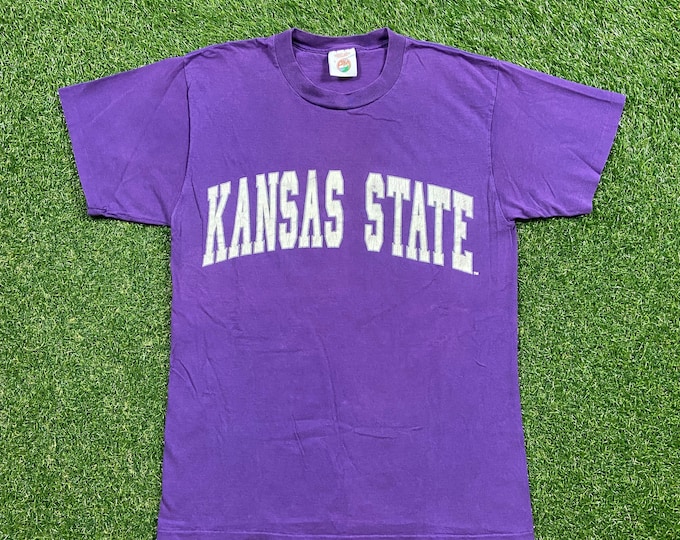 Vintage University of Kansas State Wildcats T Shirt Tee PM Sports Made USA Size Large L NCAA College Basketball 1990s