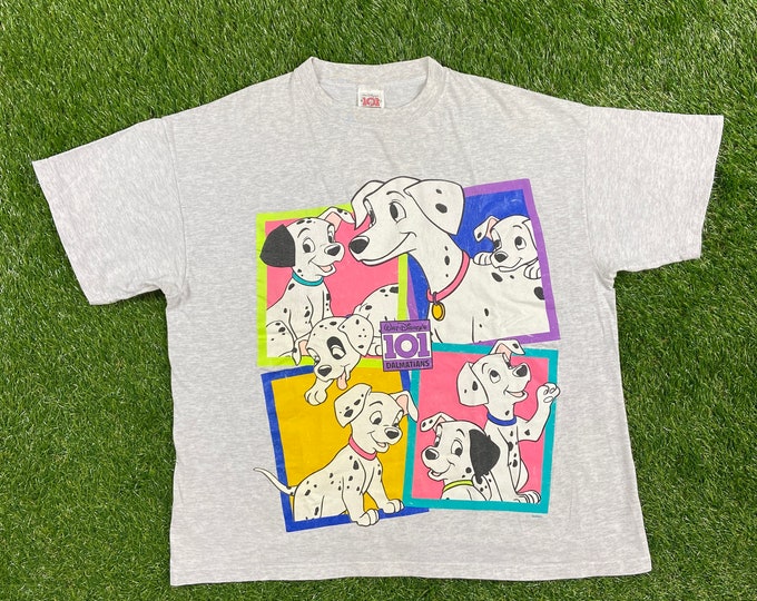 Vintage 101 Dalmatians T Shirt Tee Size XXL Made USA Walt Disney 1996 90's Movie Promo Mickey Mouse Dog Big Graphic All Over