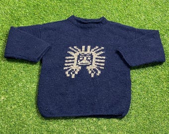 Vintage Navy Blue Knitted Crewneck Sweater Size Youth Large Quality Warm Winter Fashion Pull Over Oversized 1980s 80s