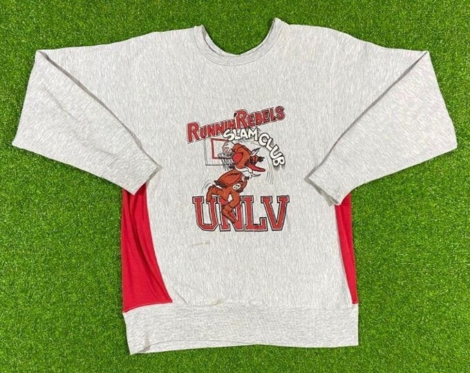 Vintage UNLV University of Nevada Running Rebels Sweater Sweatshirt Comfy Pull Over Las Vegas NCAA Made USa Large 1990s 90s Oversized L