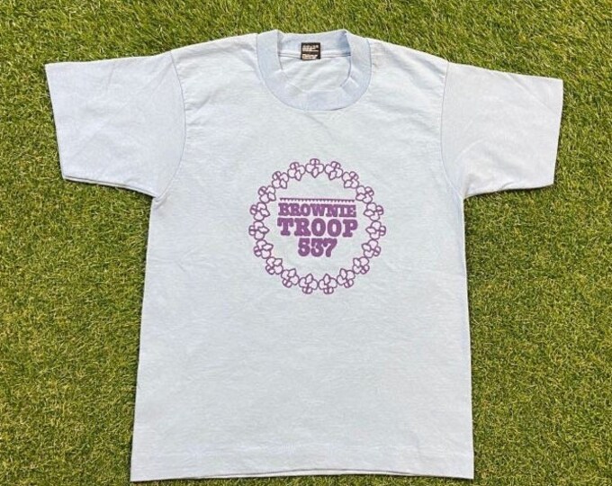 Vintage Brownie Troop 537 T Shirt Tee Fruit of the Loom Made USA Size Youth Large Little Brownie Originals Girl Scout Cookies 1990s 90s