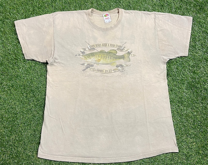 Vintage Even Jesus Had a Fish Story T Shirt Tee Size XXL 2XL Church Sunday Service Salvation Praise Christian God Jesus 1990s 90s