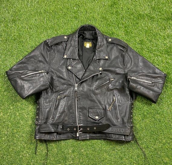Vintage Black Leather Jacket Size 48 Large L American Apparel Cozy - Main Image