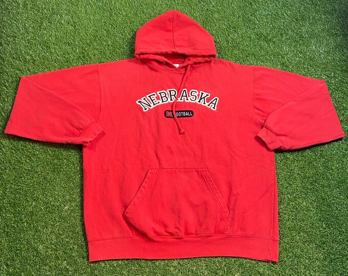 Vintage University of Nebraska Cornhuskers Hoodie Sweatshirt Size XXL 2XL NCAA College Football 1990s 90s Pull Oversized