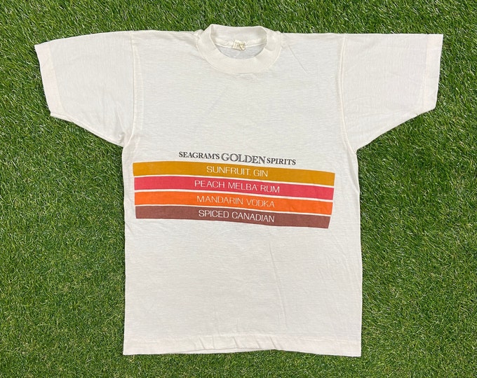 Vintage Seagrams Golden Spirits T Shirt Tee Size Medium M Drink Alcohol Party Night Life Classic Liquor Whiskey 1980s 80s