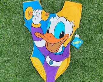 Vintage Donald Duck Spandex Swimsuit Mickeys Workout Wear Jazzercise Size Medium Brand New Tags Walt Disney World WDW 80s 90s