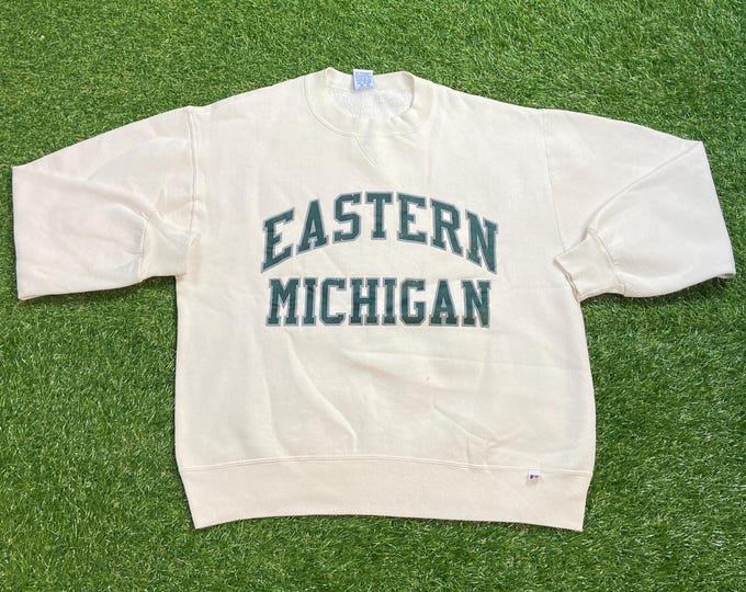 Vintage Eastern Michigan University Crewneck Sweatshirt Made USA Size Large L Ypsilanti MI Detroit Big House 1990s 90s Pull Over Oversized