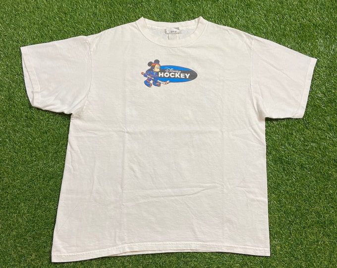 Vintage Mickey Mouse T Shirt Tee Disney Hockey Made USA Size Xtra Large XL Donald Duck Goofy Walt Disney World Magic Kingdom Classic 1990s