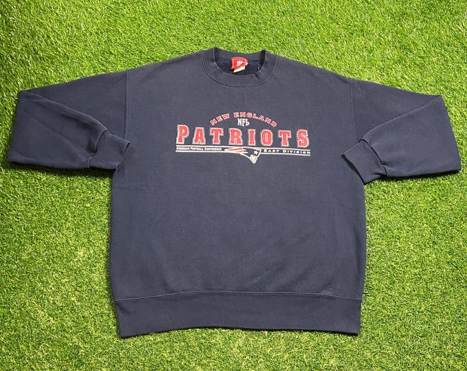 Vintage New England Patriots Crewneck Sweatshirt Size Large L NFL Football Boston Massachusetts Tom Brady Pull Over 1990s 90s