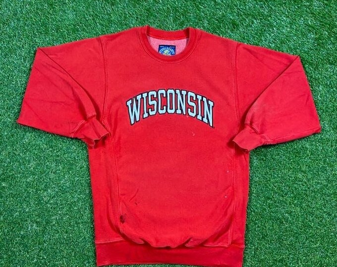 Vintage University of Wisconsin Badgers Crewneck Sweatshirt Size Small S NCAA College Football Bucky Badger 1990s 90s Pull Over Oversized