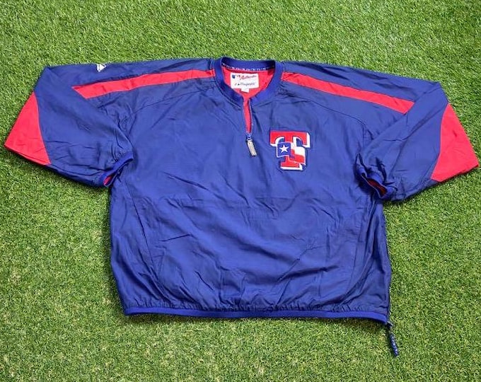 Vintage Texas Rangers Windbreaker Jacket Majestic Size Large L MLB Baseball Arlington Nolan Ryan Light Rain Coat 1990s 90s