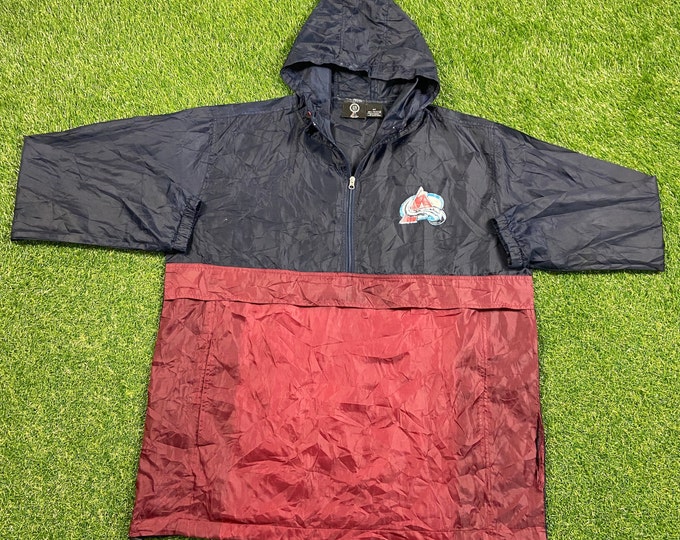 Vintage Colorado Avalanche Windbreaker Jacket Majestic Size Xtra Large XL NHL Hockey Denver 1990s 90s Classic Light Rain Coat As Is