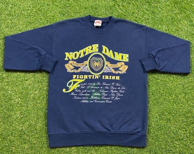 Vintage Notre Dame University Crewneck Sweatshirt Nutmeg Mills Made USA Size Large NCAA College Football Fighting Irish Pull Over Oversized