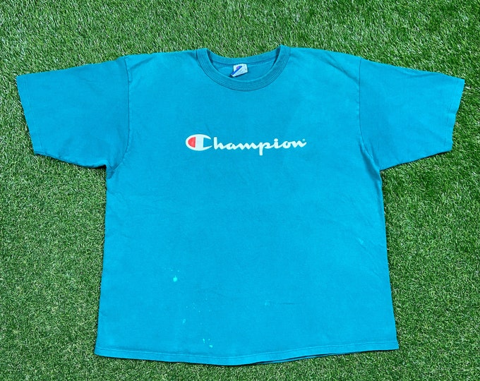 Vintage Green Champion T Shirt Tee Made USA Size XXL 2XL Classic Quality Athletic Sportswear 1990's 90s Oversized