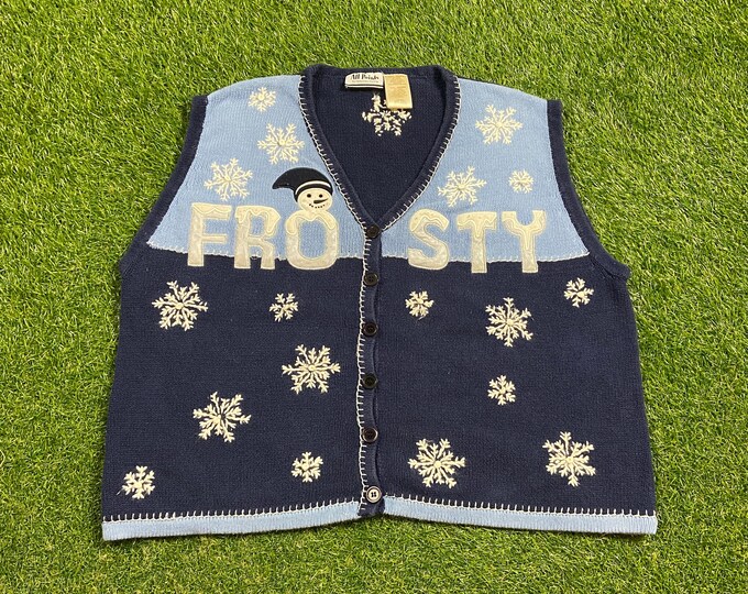 Ugly Christmas Vest Sweater Vintage Tacky Holiday Party Merry Santa Classic Holidays Size Xtra Large XL Xmas Knit Classic Christmas Snowmen