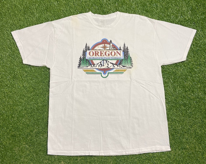 Vintage Oregon T Shirt Tee Made USA Size XXL 2XL Portland Pacific Northwest Columbia River 1990s 90s