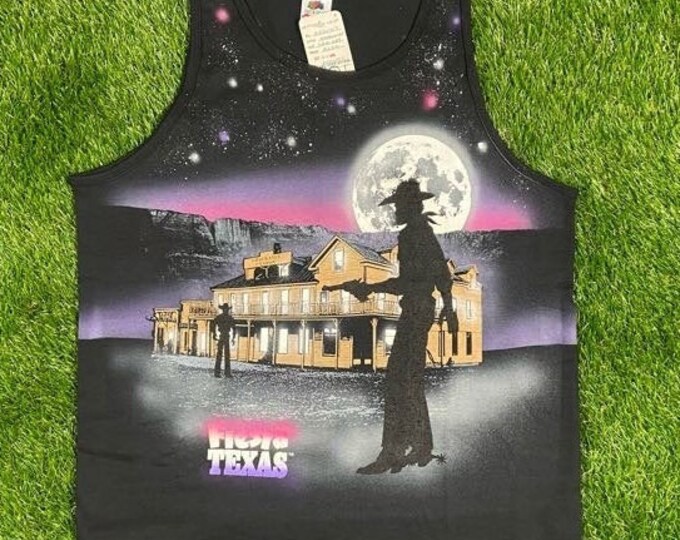 Vintage Fiesta Texas Gunfighter Star Shirts Tank Top Unique Handmade Large Made USA Neon 90s Galaxy Moon Rare Deadstock Retro 80s L