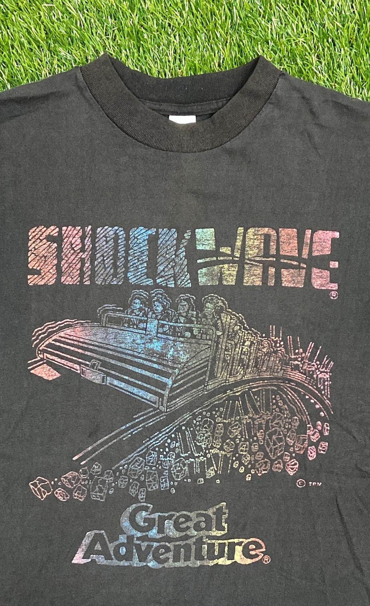 Vintage Shockwave Great Adventure T Shirt Tee Textile Prints Made USA Size Medium M Six Flags Theme Park Amusement