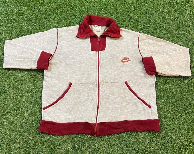 Vintage Nike Track Sweatshirt Size Large L Nike Swoosh Check Mark Just Do It Classic Air Jordan 1970s 70s Original Zip Up Sweater