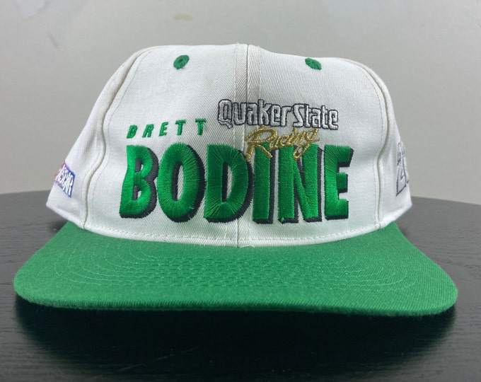 Vintage Brett Bodine 26 Quaker State Racing Snapback Hat Cap Checkered Flag Sports OSFA NASCAR Racing Daytona 500 1990s 90s