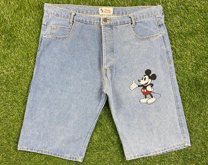 Vintage Mickey Mouse Jean Shorts Jhorts Size Xtra Large XL Made USA Disneyland Walt Disney World Magic Kingdom