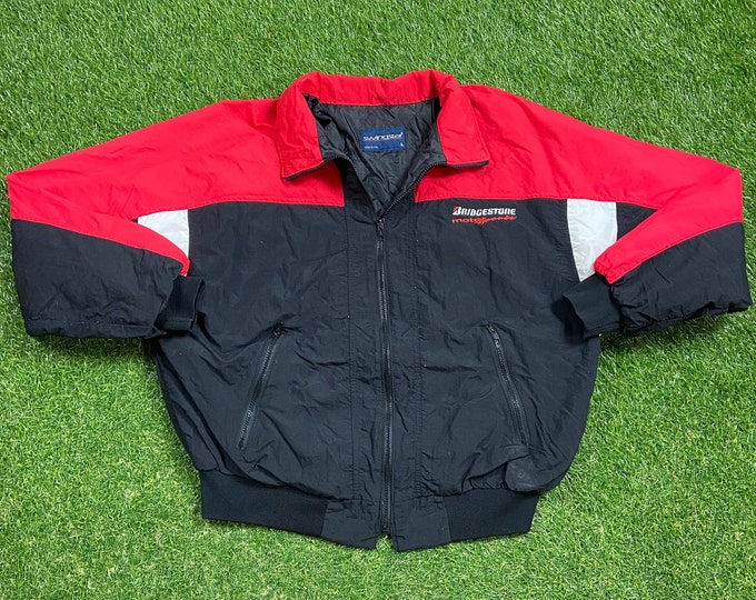 Vintage Brdigestone Motorsports Jacket Made USA Size Large L NASCAR Motorsport Sportswear Daytona 500 All Over Racing 1990s 90s Car