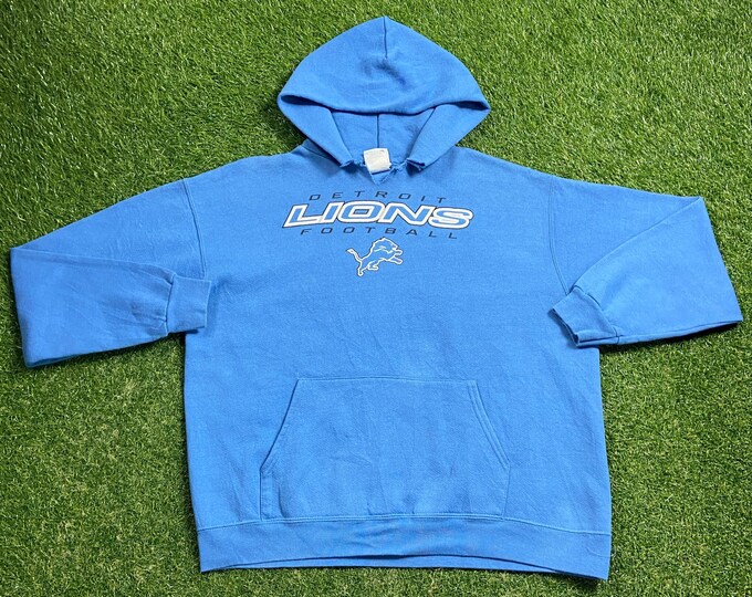 Vintage Detroit Lions Hoodie Sweatshirt NFL Team Apparel Size Large L NFL Football Michigan Barry Sanders Pull Over 1990s 90s Oversized