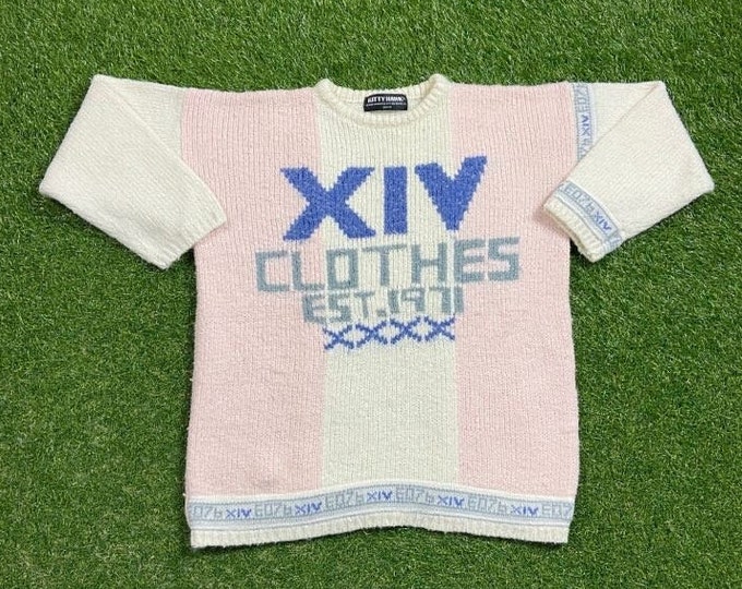 Vintage XIV Clothes Multicolor Knitted Crewneck Sweater Kitty Hawk Size Small S Quality Warm Winter Fashion Pull Over Oversized