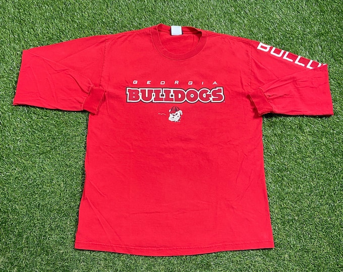 Vintage University of Georgia Bulldogs Long Sleeve Shirt Size Large L NCAA College Football Athens Atlanta Classic Red 1990s 90s