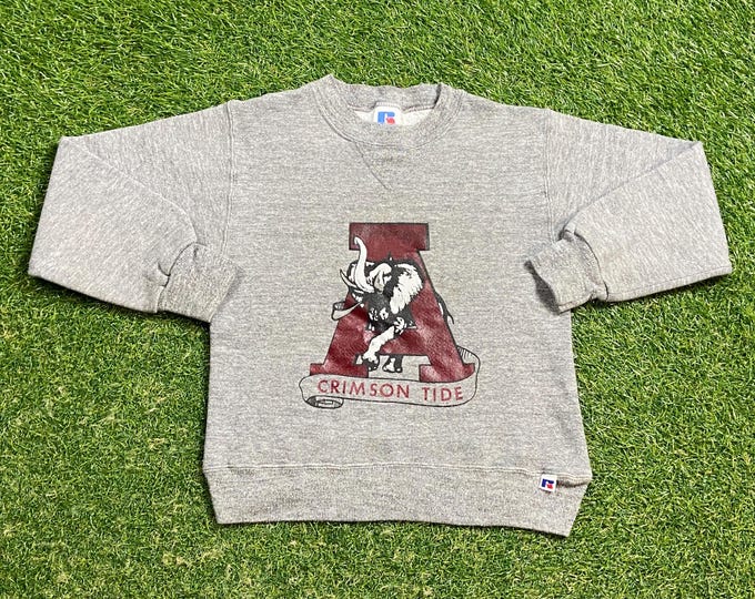 Vintage University of Alabama Crewneck Sweatshirt Russell Athletic Made USA Size Youth Small Crimson Tide NCAA College Football Roll Tide