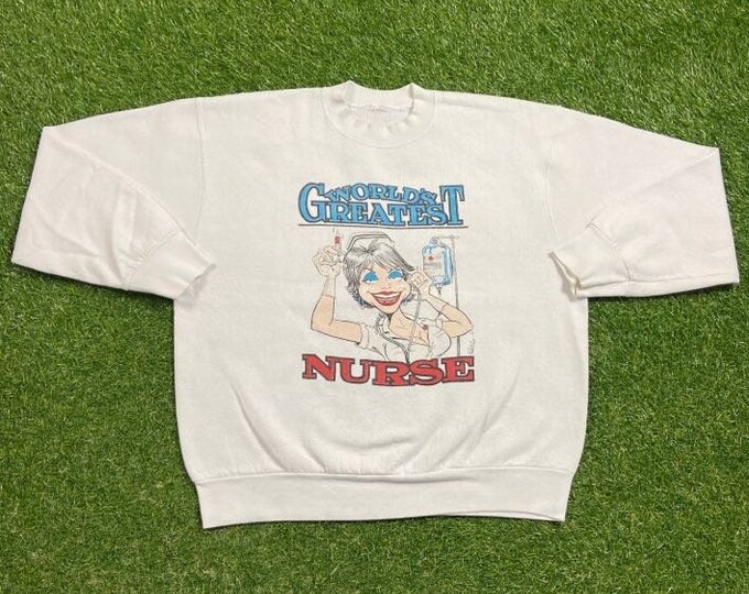 Vintage World's Greatest Nurse Crewneck Sweatshirt Size Medium M RN Medical Registered Nurse Medicine Hospital Scrubs Funny Comical 1990s