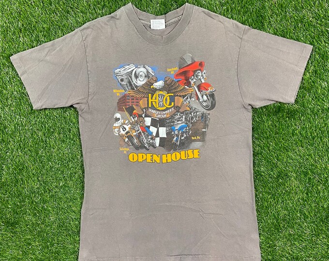 Vintage Harley Davidson Open House 1988 Milwaukee Wisconsin HOG T Shirt Hanes Made USA Size Xtra Large 3D Motorcycle Truckers Biker XL 1980s
