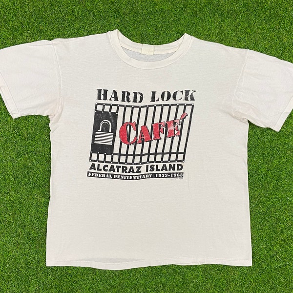 Vintage Hard Lock CAFE shirt Alcatraz Island 80s Graphic Shirt 1980s Worn distressed Prison San Francisco California Small Medium Funny