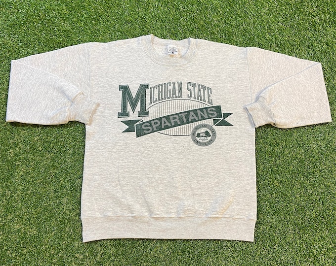 Vintage Michigan State University Crewneck Sweatshirt Made USA Size Medium M NCAA College Football Spartans Detroit Classic MSU 1990s 90s