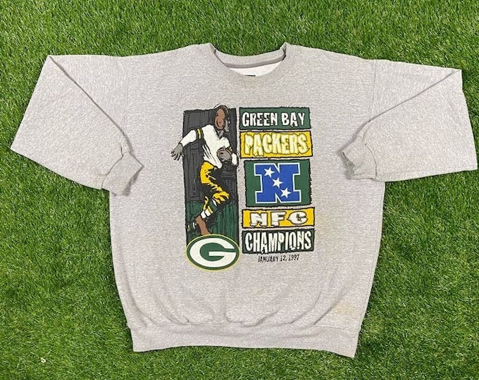 Vintage Green Bay Packers 1997 NFC Champions NFL Football Crewneck Sweatshirt Starter XXL 2XL Cheese Heads Wisconsin 1990s Pull Over Comfy
