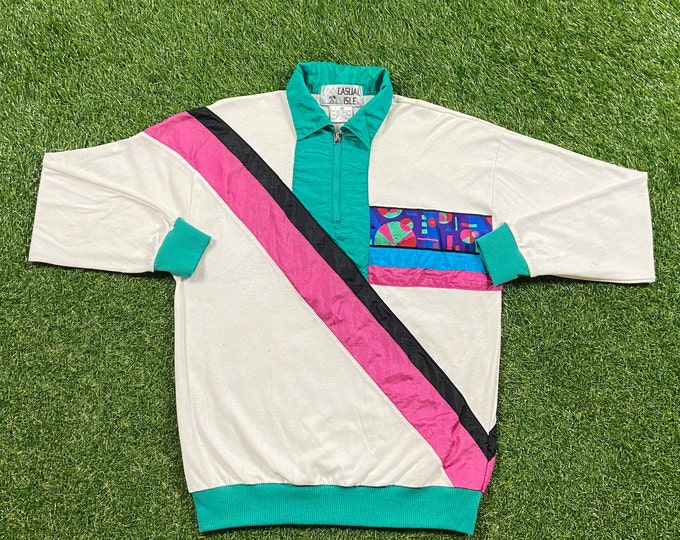 Vintage Casual Isle Sweatshirt Size Medium M Multicolor Classic Tracksuit Sweatshirt Sportswear 1980s 80s