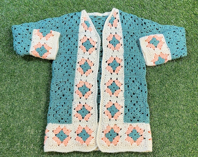 Vintage Green Multicolor Cardigan Knit Sweater Size Small S 1980s 80s Comfy Button Down Comfy Warm